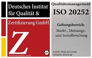 DIQZ-Prüfzeichen ISO 20252, Zertifizierung für Marktforschung und Meinungsforschung, Siegel ISO 20252